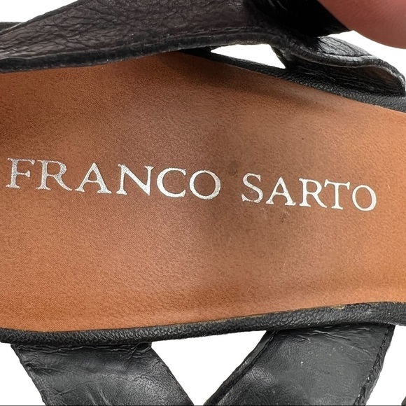 Franco Sarto Black Farley Leather Cork Wedge Platform Sandals Size 8 1/2 Women’s - Picture 2 of 9